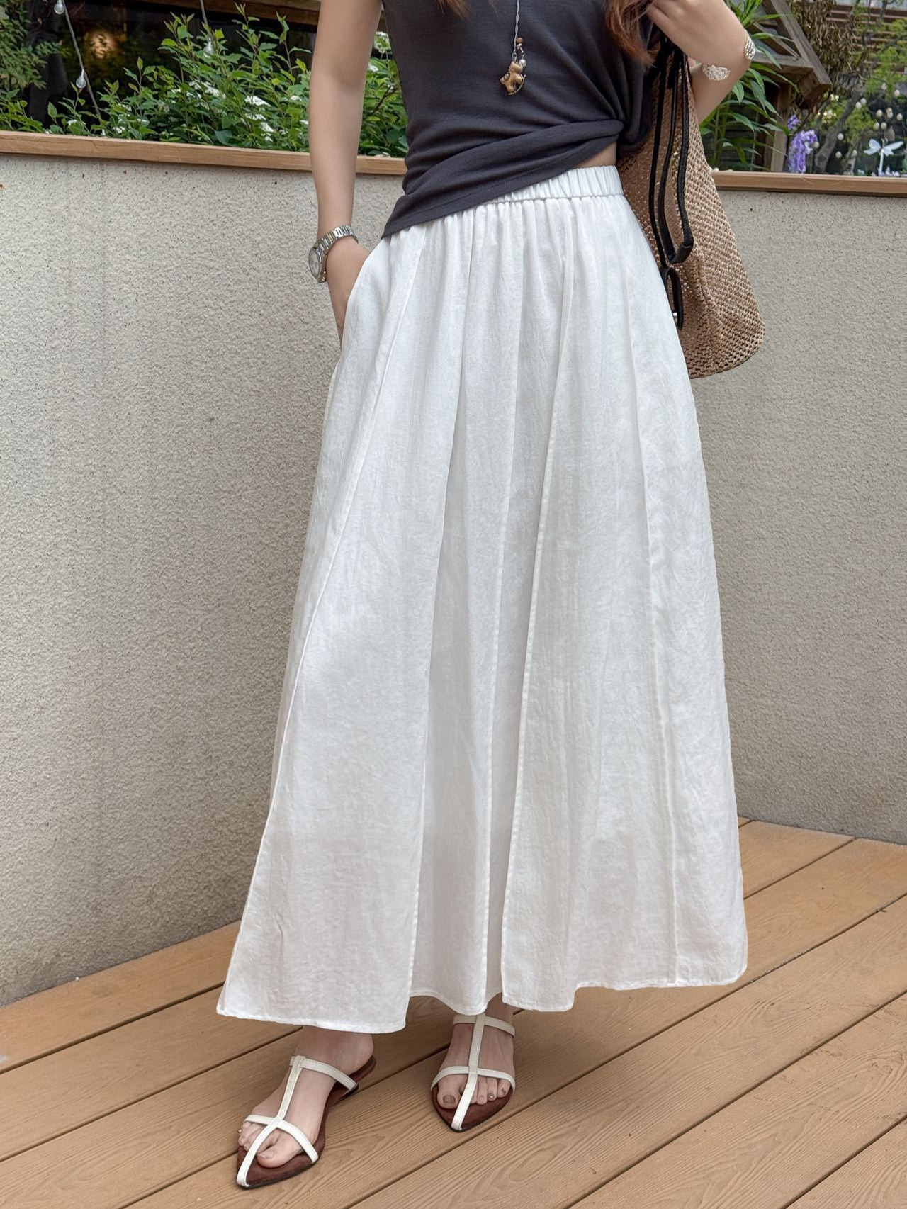 Multi-Panel White Mini Skirt, Soft and Cool Lyocell Elastic Waist Skirt for Women, New Summer Style Umbrella Skirt