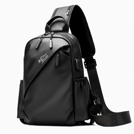 Cross-Border New Men's Casual Leather Film Chest Bag Trendy Fashion Sports Shoulder Crossbody Bag Large Capacity Chest Bag