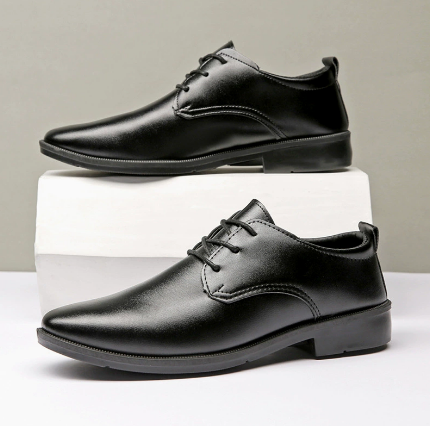 Business Leather Shoes Men's Black Casual Work Shoes Simple Fashion Best Man Wedding Shoes All-match Lace-up Soft Sole Anti-slip Men's Shoes