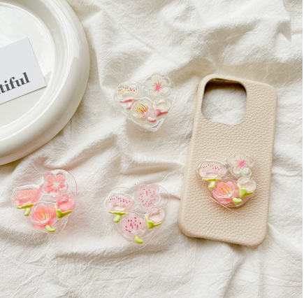 Love ins fine glitter mobile phone shell airbag bracket back sticker retractable fresh cherry blossom color South Korea bracket