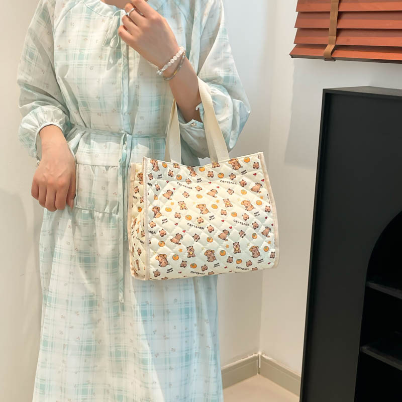 New Bear Print Handbag, Trendy Large-Capacity High-Value Canvas Bag,