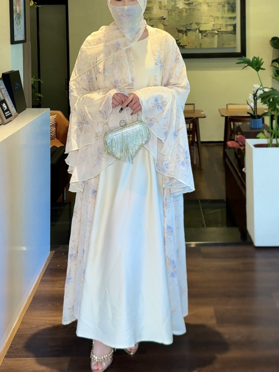 2025 New Women's Floral Chiffon Loose Three-Piece Robe Set Party Long Dress